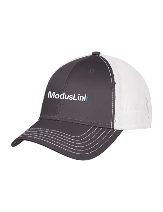 Dark Grey/White Mesh Trucker Cap Snap Back w/ModusLink Logo