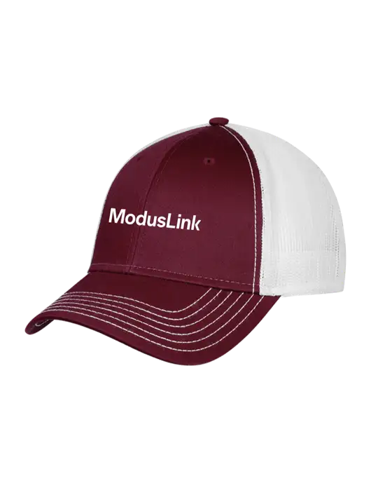Maroon/Maroon/White Mesh Trucker Cap Snap Back w/ModusLink Logo