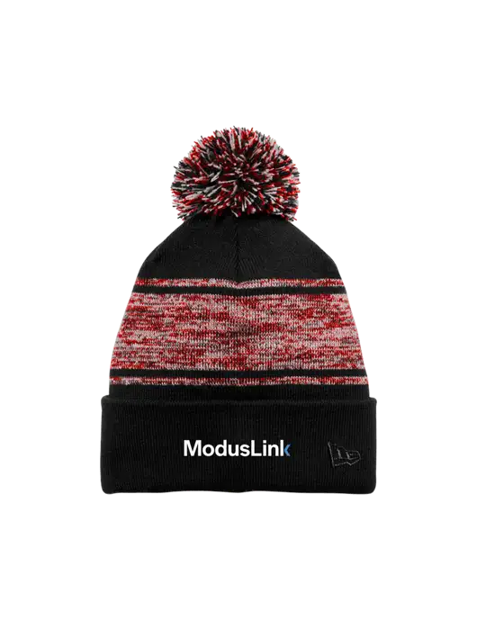 New Era Black/Red Knit Chilled Pom Beanie w/ModusLink Logo