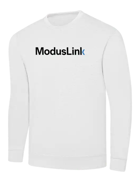 White 7.8 oz Ring Spun Crew Sweatshirt w/ModusLink Logo