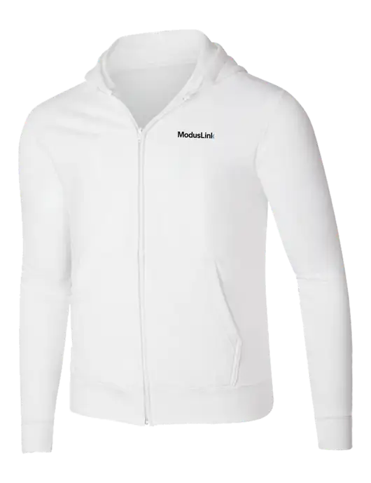 White 8.5 oz Ring Spun Zip Hooded Sweatshirt w/ModusLink Logo