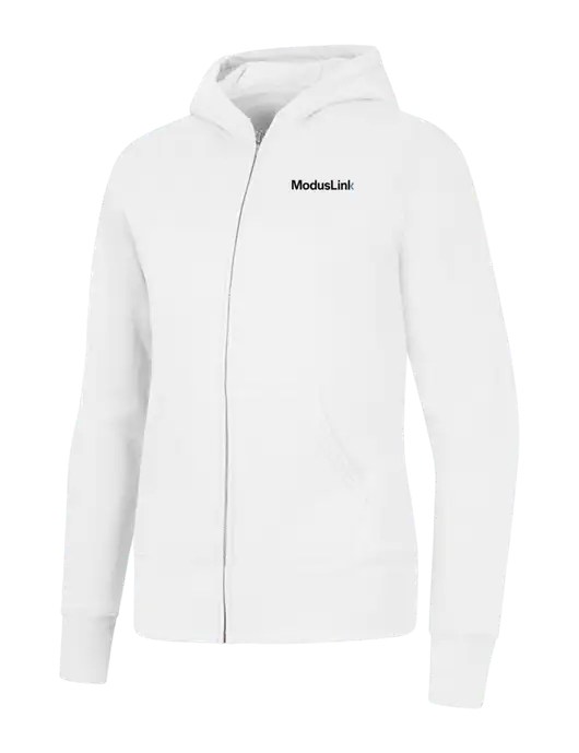 White Womens Core Fleece Full-Zip Hooded Sweatshirt w/ModusLink Logo